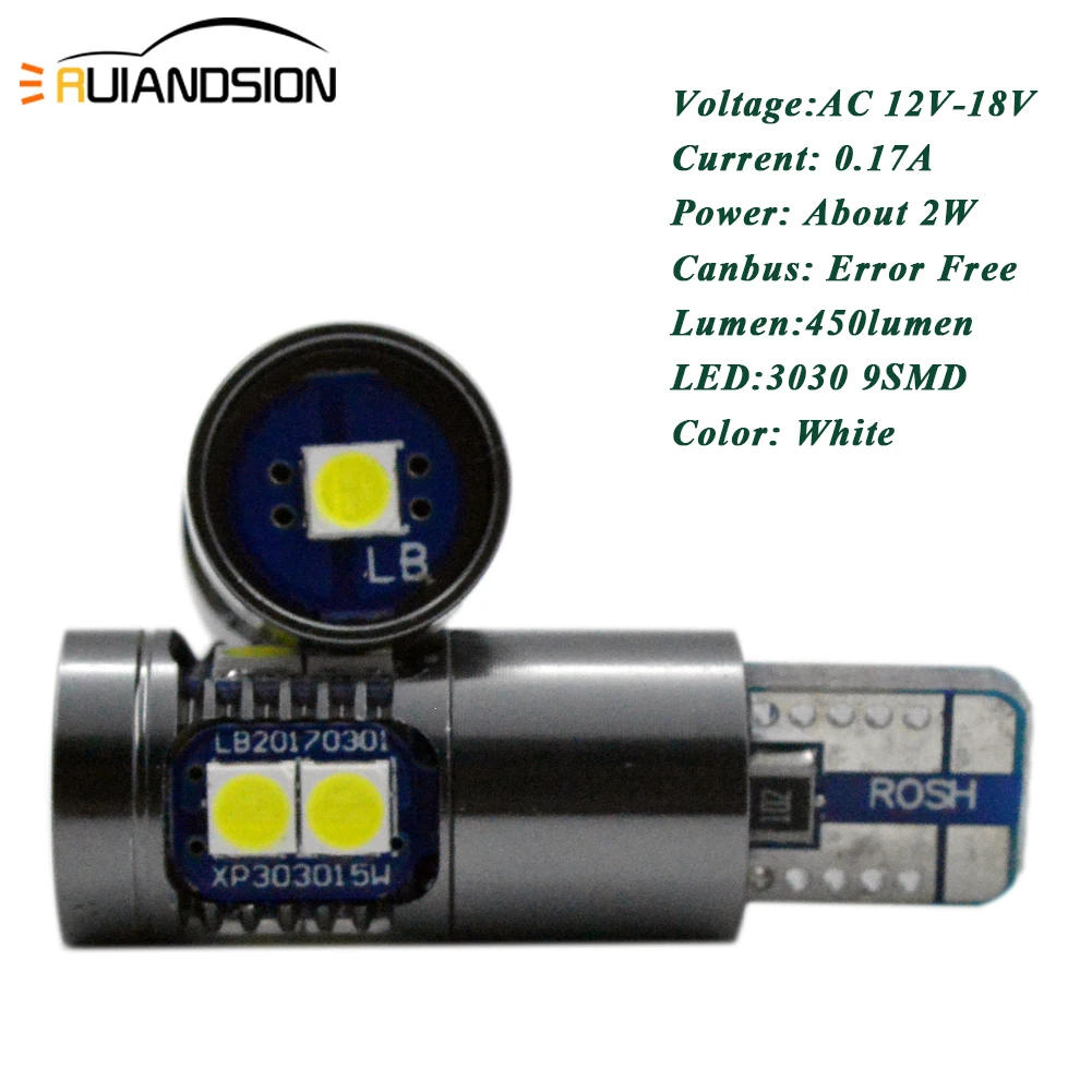 2шт 2 Вт T10 W5W 194 3030 светодиодный автомобильный лампочка 9 SMD CANBUS безошибочное автомобильное боковое освещение номерной знак поворотный свет потолочный светильник 12-18 в