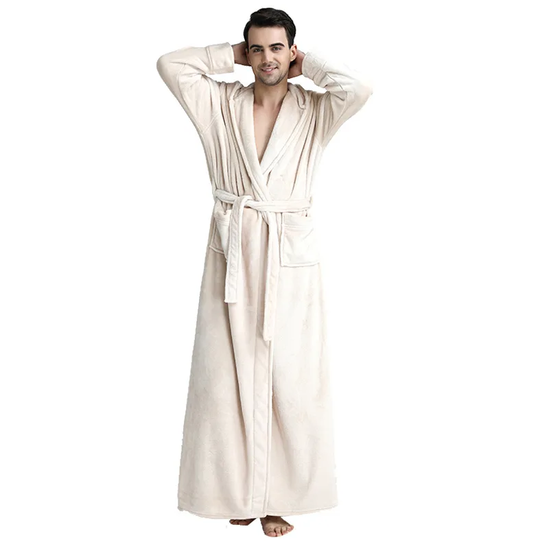 Зимний халат для женщин фланелевый пушистый банный халат Baju пара пижамы халат длинный однотонный утренний халат толстый бархат Ochtendjas Bornoz - Цвет: White Man