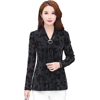 

Spring Fall Long Sleeves Tee Shirts Femme Slim Tops Women Bottoming Shirt 2020 New Fashion Plus Size Middle Age Mother T-Shirts