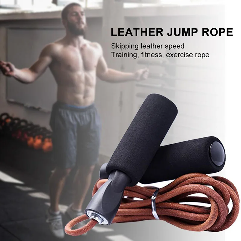 Leather Jump Rope Adjustable Length Workout Speed Aerobic Exercise Training