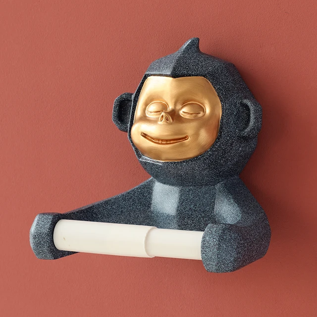 Gibbon Statue Wall Decoration Toilet  Tissue Holder Loo Ledge Black Monkey sculpture figurines Hanging Roll Tissue holder Texture blue