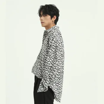

Men Leopard Print Vintage Fashion Casual Long Sleeve Shirt Male Streetwear Hip Hop Loose Dress Shirts