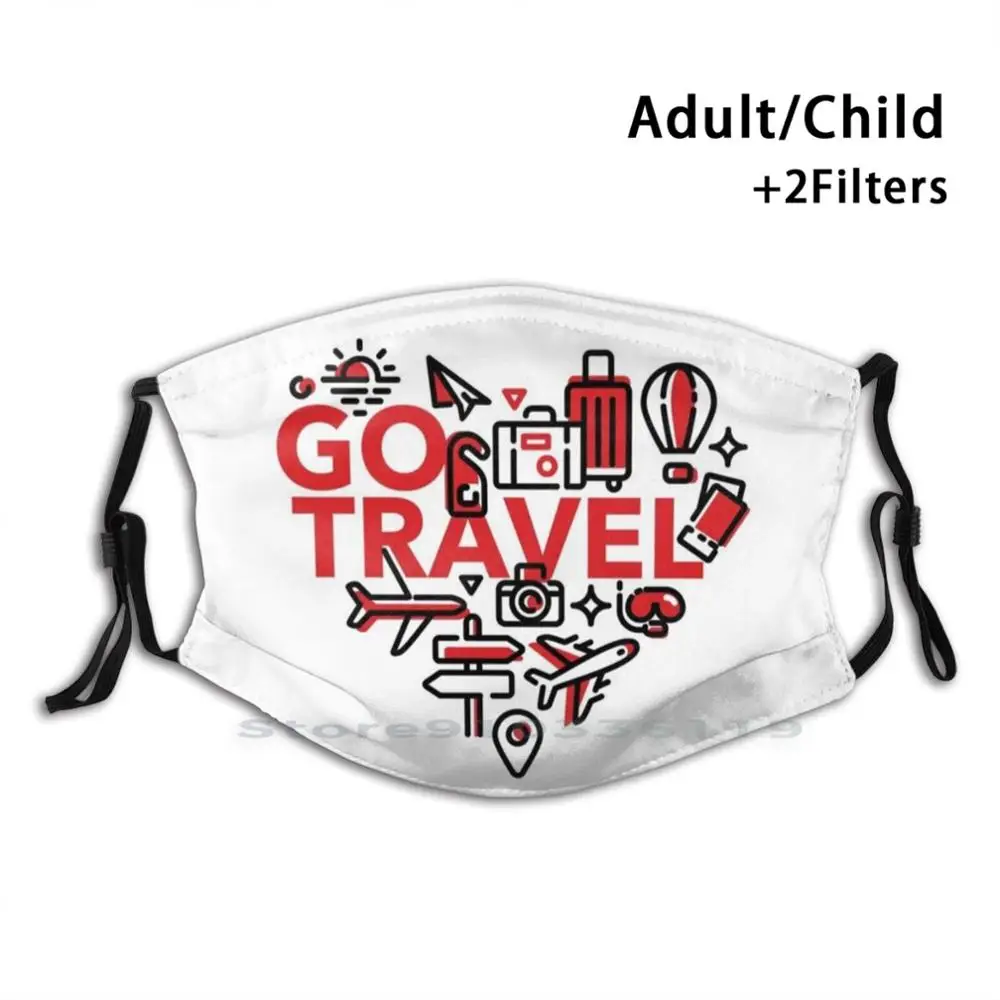 

Go Travel Love Heart Reusable Mouth Face Mask With Filters Kids Flight Wild Hike Suitcase Camping Trip Adventure Travel Global