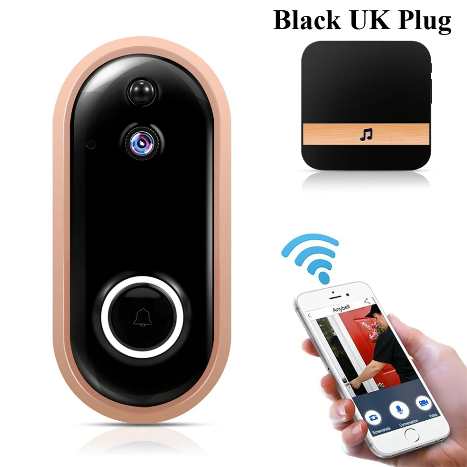 Black Doorbell UK Умный дом беспроводной дверной звонок 1080P камера системы безопасности HD двухстороннее аудио ИК-сигнализация 160 градусов Широкий формат объектив Беспроводной IP видеосвязь - Цвет: Black Doorbell UK