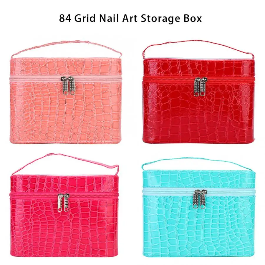 Nail Art Decorations 84 Grids Shock Proof Nail Decoration Organizer Holder Storage Bag Container with Bottle Rhinestones Box