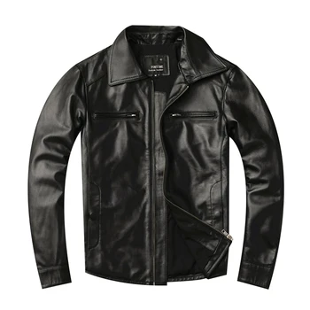 

Free shipping.Mens classic casual style,Plus size soft sheepskin Jacket,genuine Leather jacket.wholesales slim leather coat,