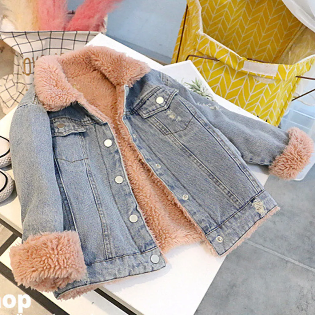 ARLONEET baby girls Boys Hooded Faux Fur Fleece Thick Denim coats Kids winter warm Plush velvet Hoodies Jacket Outerwear CN01