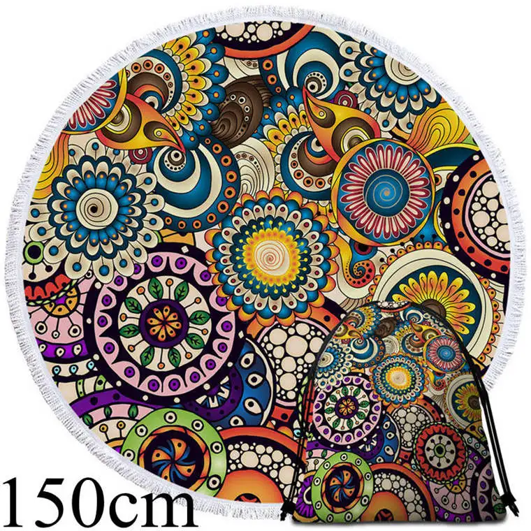 002 Towel 150cm-Bag Постельные принадлежности Outlet калейдоскоп большой круглый пляжное полотенце богемное микрофибра банное полотенце для взрослых кисточкой этнические Мандала гобелены с цветами - Цвет: 002 Towel 150cm-Bag