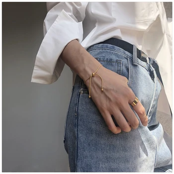 

V-288 Simple Design Gold Color Snake Chain Bangle Pull-out Adjustable Bracelet for Women Girl Men Beads Jewelry