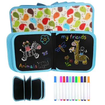 

PVC Kid's Portable Chalk Drawing Book Animal Dinosaur Life Coloring Book DIY Blackboard Painting Drawing Board Felt-tip Pens
