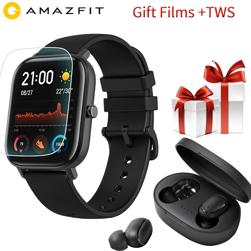 Черный Подарок TWS глобальная версия Новые Amazfit GTS Смарт часы 5ATM водонепроницаемые плавательные умные часы 14 дней батарея управление музыкой для Xiaomi - Цвет: Черный