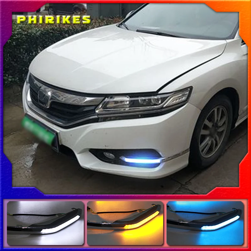 

2pcs For Honda Spirior Europe Accord 2015-2017 Front LED DRL Daytime Running Driving Light Fog Lamp With Yellow turn light