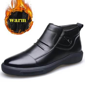 

2019 Men Genuine Leather Winter Boots Warm Plus velvet Snow Men Boots Ankle Boots For Men Business Dress Shoes Men
