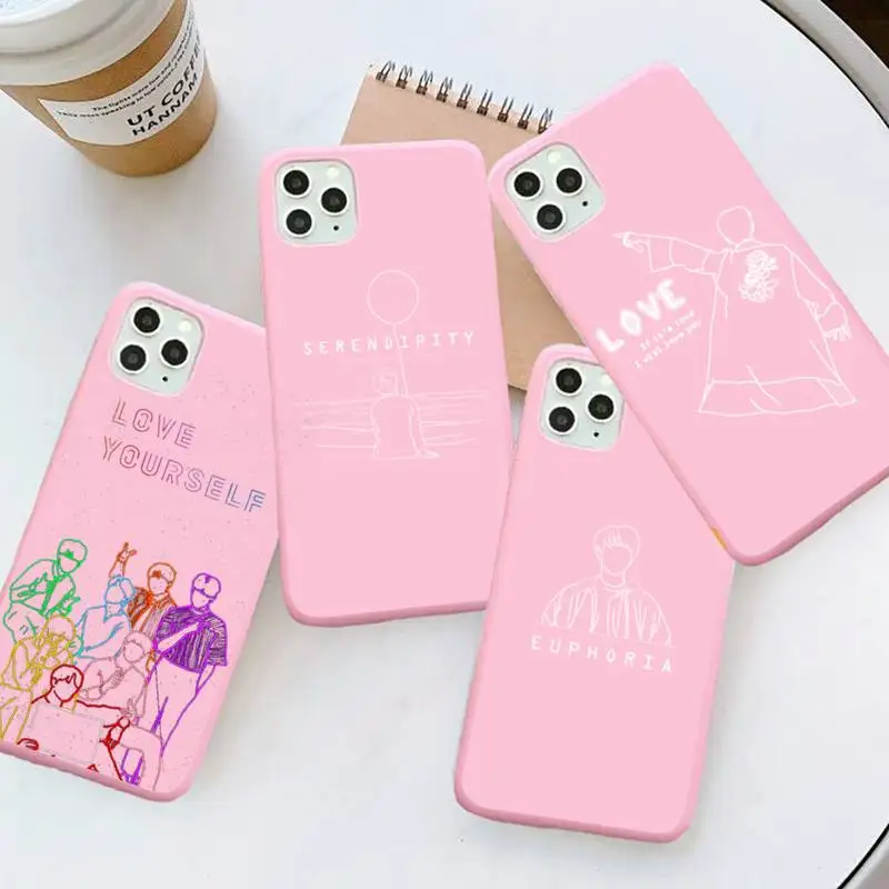 

Love Yourself Art Black simplicity shell Phone Case Candy Color for iPhone 6 7 8 11 12 s mini pro X XS XR MAX Plus