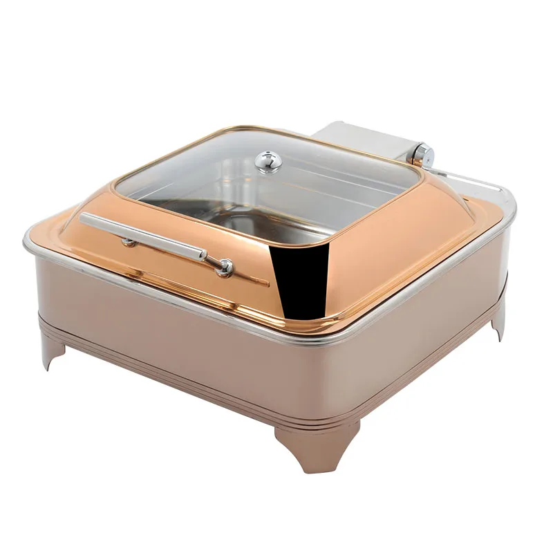 

Rose Gold Rectangular Buffet Stove round Hydraulic Visual Buffet Stove Can Be Equipped Electric Breakfast Maintaining Furnace