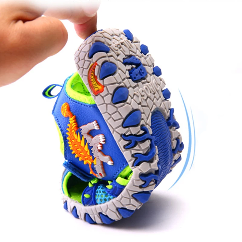 Dinoskulls 2021 Light Up Summer Sandals Boys Cut Outs 3D Dinosaur Children Shoes Non-slip Sport Kids Beach Shoes Baby Foot Wear leather girl in boots