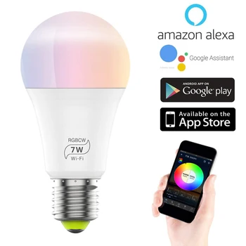 

1/2/3/5pcs Smart WiFi Light Bulb E27 Led Lamp 7W RGB RGBCW Cool Light Warm Lights Work With Alexa Google Home New Year Lights
