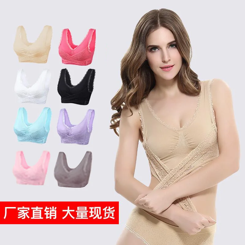 Front Cross Side Buckle Lace Edge Push up Sports Brassiere Large Size Non-Steel Ring Running Yoga Underwear Women's | Женская одежда