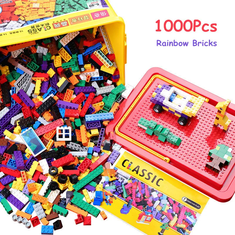 

500/1000pcs Rainbow Building Blocks LegoINGlys Creative Classic Bricks with Figures Accessory Educational DIY Toys For Children