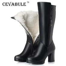 CEVABLUE/зимние высокие сапоги в британском стиле детские бархатные шерстяные сапожки средней длины на толстом каблуке 34 рыцарские сапоги ZLT-DZ-1075