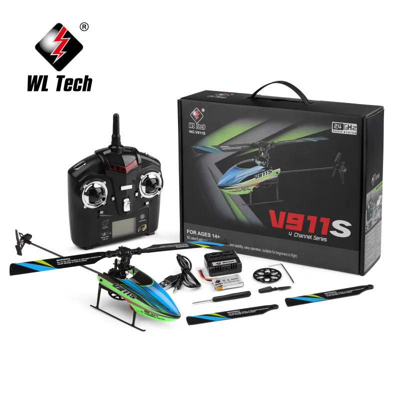 Weili V911S пульт дистанционного управления Вертолет четырехходовой одновинтового aileron Самолет 6-axis gyro голубого и зеленого цветов