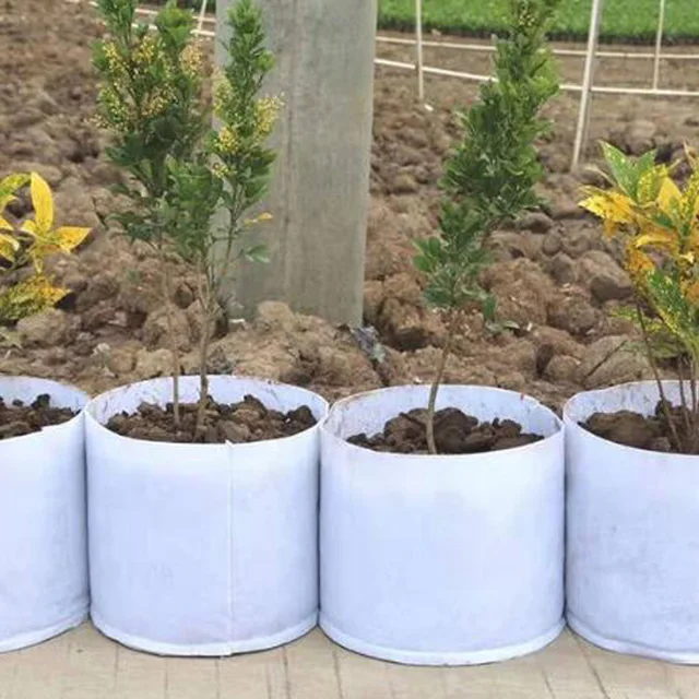 Nem Szőtt Táska Levegőztető Edény Tartályok Növény 5 Méretű Gyökér Konténer Fehér Kerek Szövet Edények 1Db