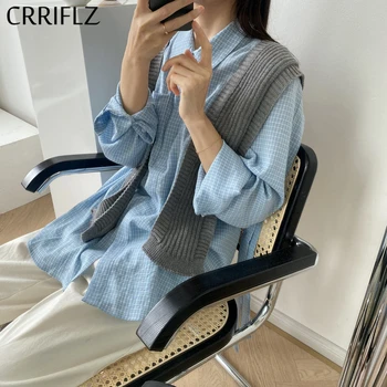 

Spring Vingate Plaid Blouse Women Long Sleeve Loose Casual Shirt Top 2020 New CRRIFLZ
