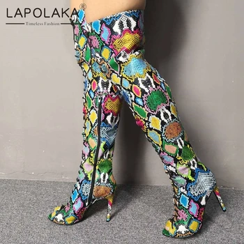 

Lapolaka New Fashion 2020 Plus Size 47 Thin High Heels Over The Knee Boots Woman Shoes Zip Up Mix Color INS Shoes Lady Boots