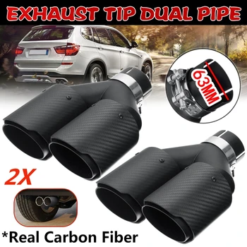 

Universal Tip Blue Round Dual-Outlet Stainless Steel Exhaust Muffler Dual Pipe Chrome Trim Modified Car Rear Tail Throat Liner