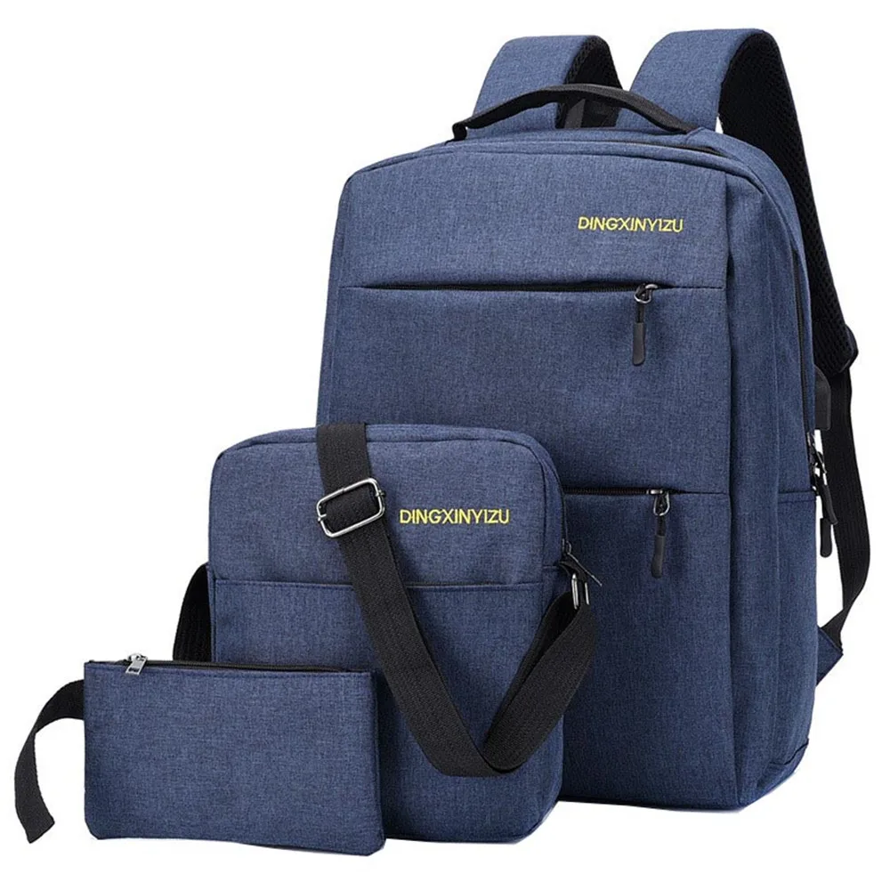 3pcs Men's Backpack Usb Charging School 