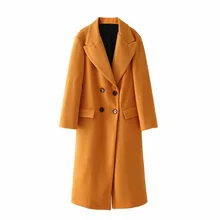 AGong, одноцветное двубортное шерстяное пальто для женщин, модные куртки с отложным воротником, женские элегантные тонкие длинные пальто для женщин LK
