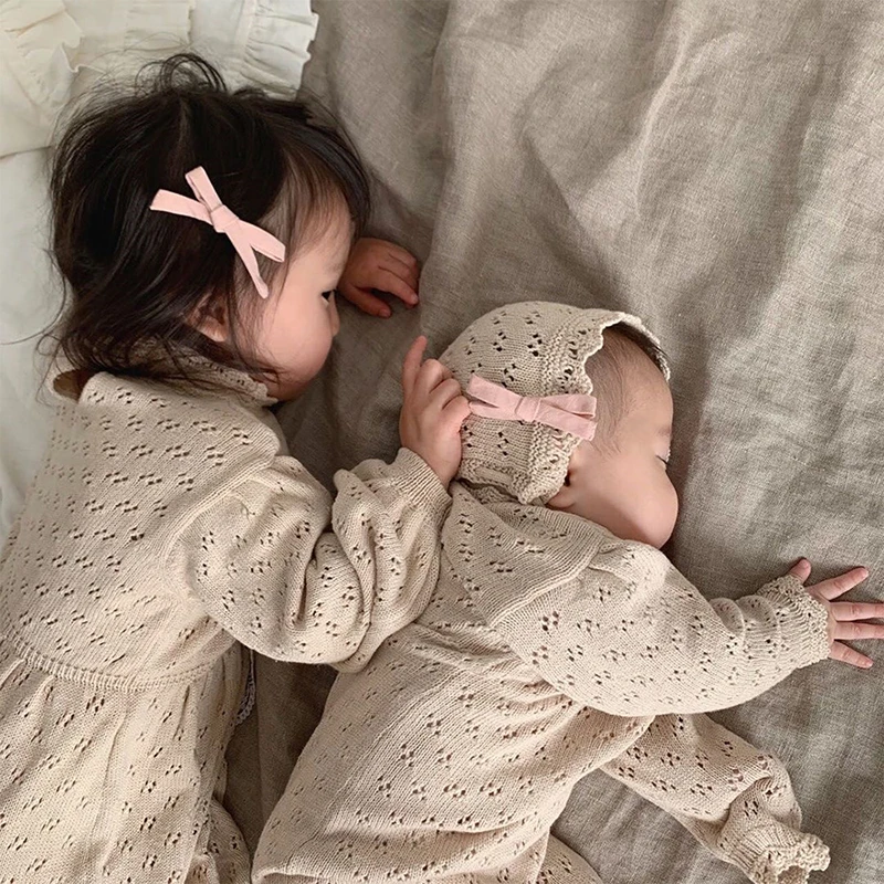 Newborn Baby Girl Knitting Bodysuit Jumpsuit Korean Style Infant One Piece Outfit Toddler Girl Clothes
