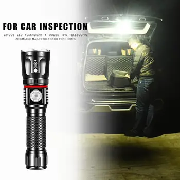 

L2 COB LED 4 Modes Flashlight 10W Telescopic Zoomable Magnetic USB Rechargeable Torches for Outdoor Hiking Camping