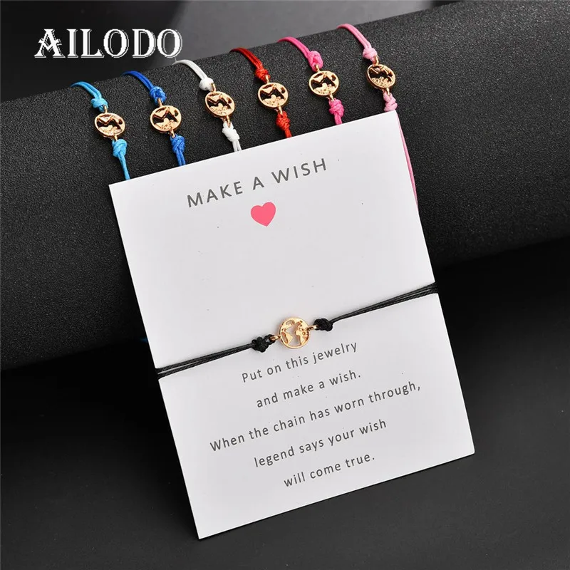 Мужские и женские браслеты Ailodo Make a Wish модные с картой мира летние украшения
