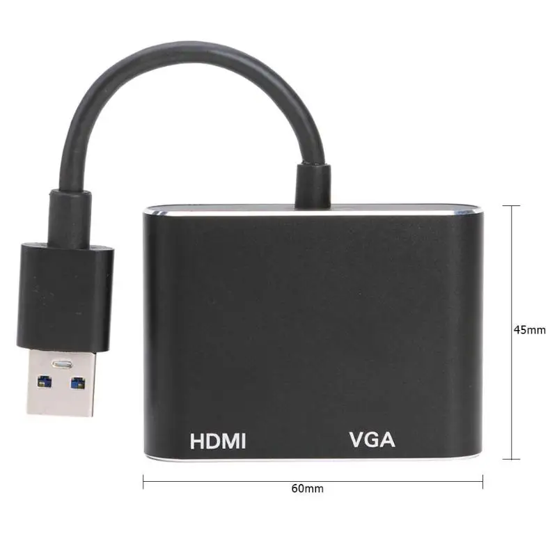 Черный USB3.0 к HDMI+ VGA для подключения ноутбука к монитору проекция USB к HDMI конвертер аудио видео кабель Поддержка Windows 7/8/10 - Цвет: Черный