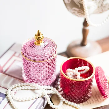 

Art Luxury Multicolor Glass Storage Jar Aromatherapy Bottle with Lid Minimalist Household Cotton Swab Jewelry Storage Box WF