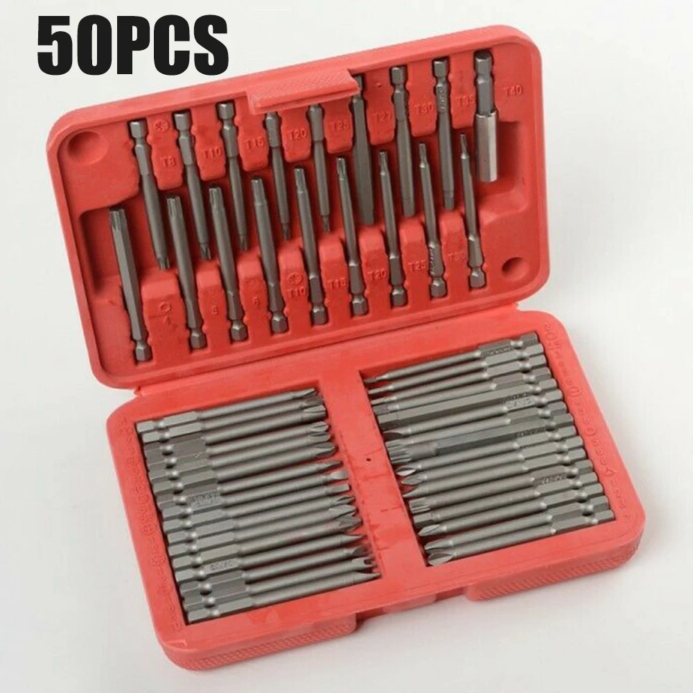 

50pcs Extra Long Security Bit Set Tamper Proof Torx Tri-Wing Pozi Spline Hex 1/4-inch Hex Shanks Accessories