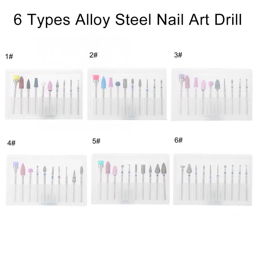 Nail Drill For Manicure 6 Types Alloy Steel Nail Art Drill Polish Head Kit Nail Drill Machine Accessories Manicure Tool