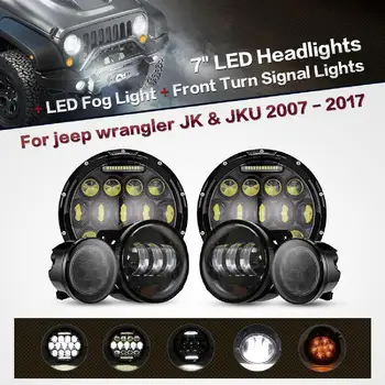 

1 Pair 7 Inch LED Headlight+Fog Light+Front Turn Signal for Jeep Wrangler JK 2007-2017 Hi/Low Beam Bulb DRL Headlamp