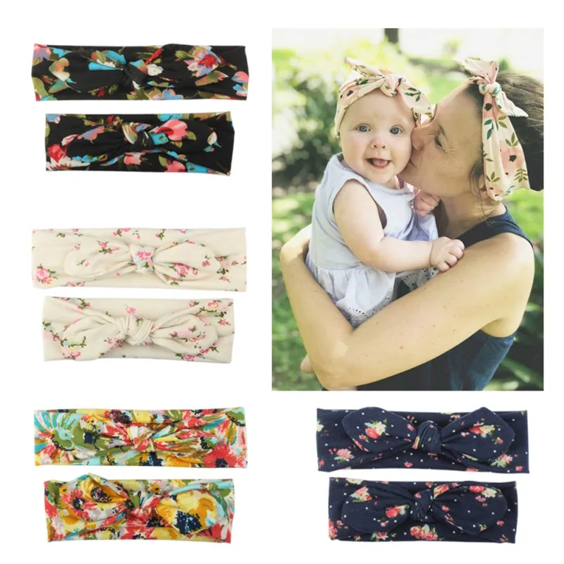 

New Mom and Me Headband Hair Band Bow Knot Headbands Baby Infant Toddler Hair Accessories Turban Baby Mommy Headwrap 2PCS/ Set