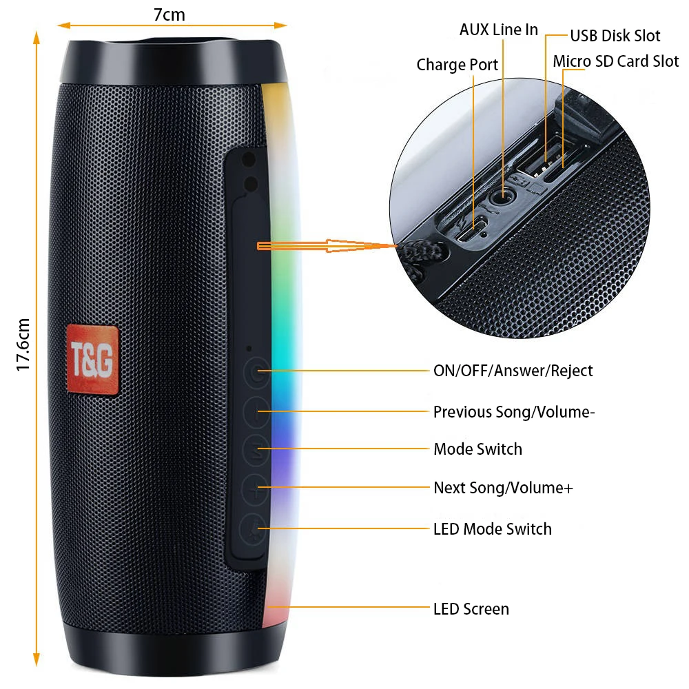 LED 컬러 라이트 블루투스 호환 스피커, 무선 휴대용 HIFI 360 ° 스테레오 컬럼 방수 오디오 마이크 TF 중저음