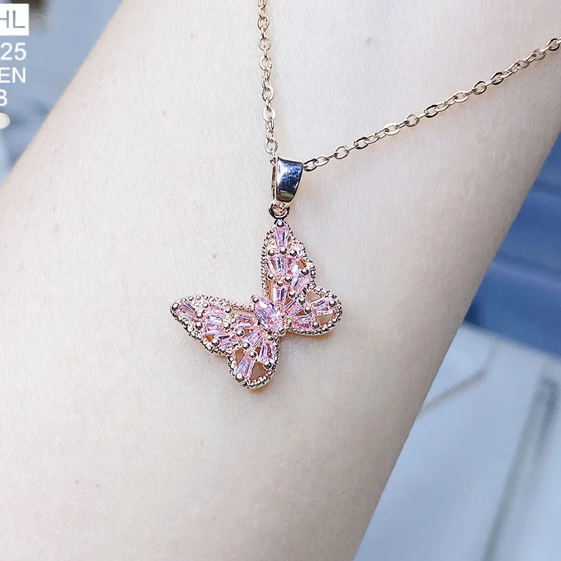 Inlay Titanium Steel Butterfly Necklace Female 18K Clavicle Chain Tide Net Red Pendant Ins Fashion Simple Temperament Ornament | Украшения