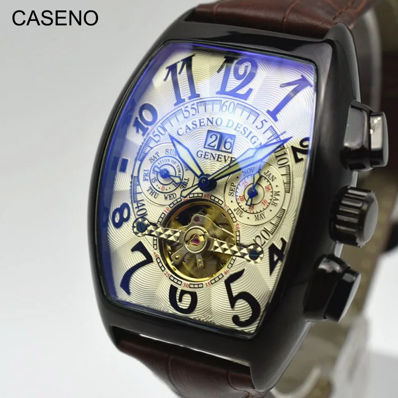 Automatic Mechanical Men Watch Fashion Skeleton Leather Wrist Mens Top Brand Luxury Tourbillon Classic CASENO | Наручные часы