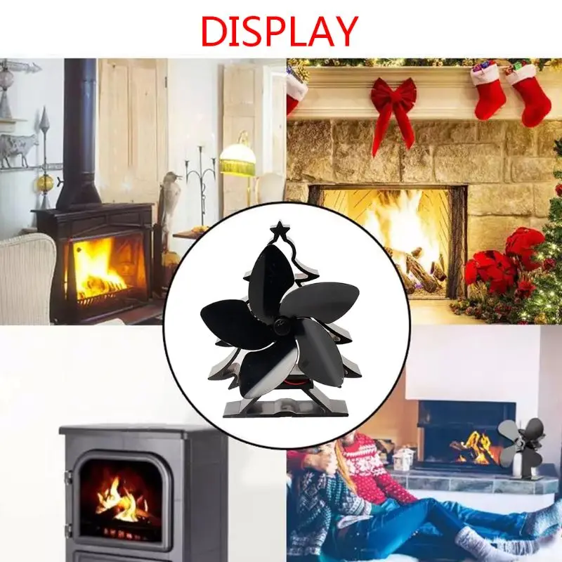 5 Blades Christmas Tree Powered Stove Fan Aluminium Silent Eco-Friendly for Wood Log Burner Fireplace Ecofan