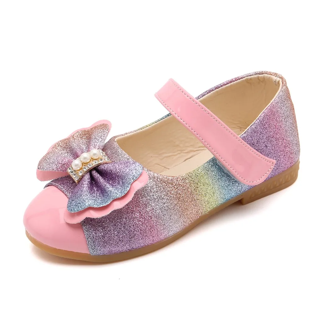 Children Kids Baby Girls Pearl Bowknot Bling Single Princess Casual Shoes stitching sequins gradient shoes single shoes Hot sale