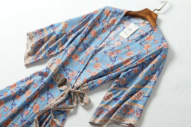 Богемный Вдохновленный Rosa wrap платье для женщин 3/4 рукав v-образный вырез Длинные летние платья Пояс завязывается Повседневное платье Бохо игривое шикарное пляжное платье