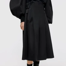 Осенняя и зимняя женская широкая плиссированная юбка, богемная модная черная юбка, эластичная внутренняя Талия, боковая строчка, темная молния