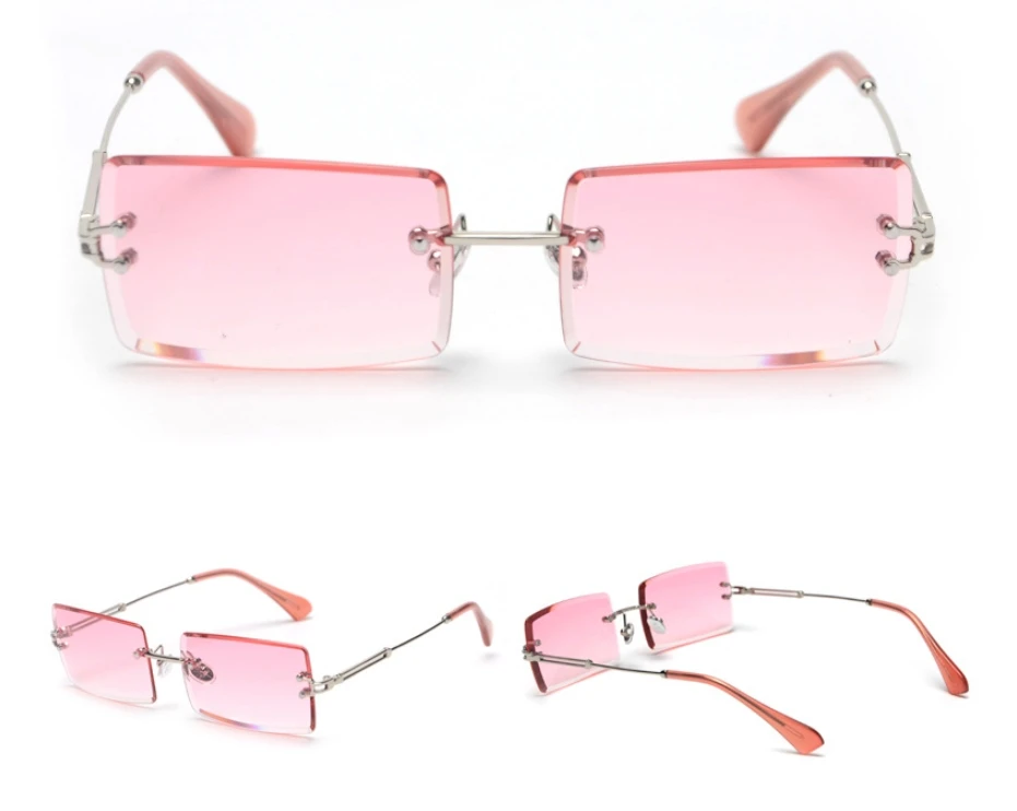 C13 pink 47157 прямоугольные безрамные обрезки мода уличная съемка маленькие солнцезащитные очки UV400 - Цвет линз: C13 pink