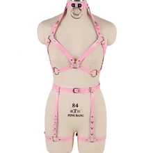 Комплект из розовой кожи, бюстгальтер для связывания тела, сексуальное женское белье в стиле панк, Harajuku, готический регулируемый бюстгальтер, Клубные, вечерние, танцевальные, фестивальный Рейв, одежда