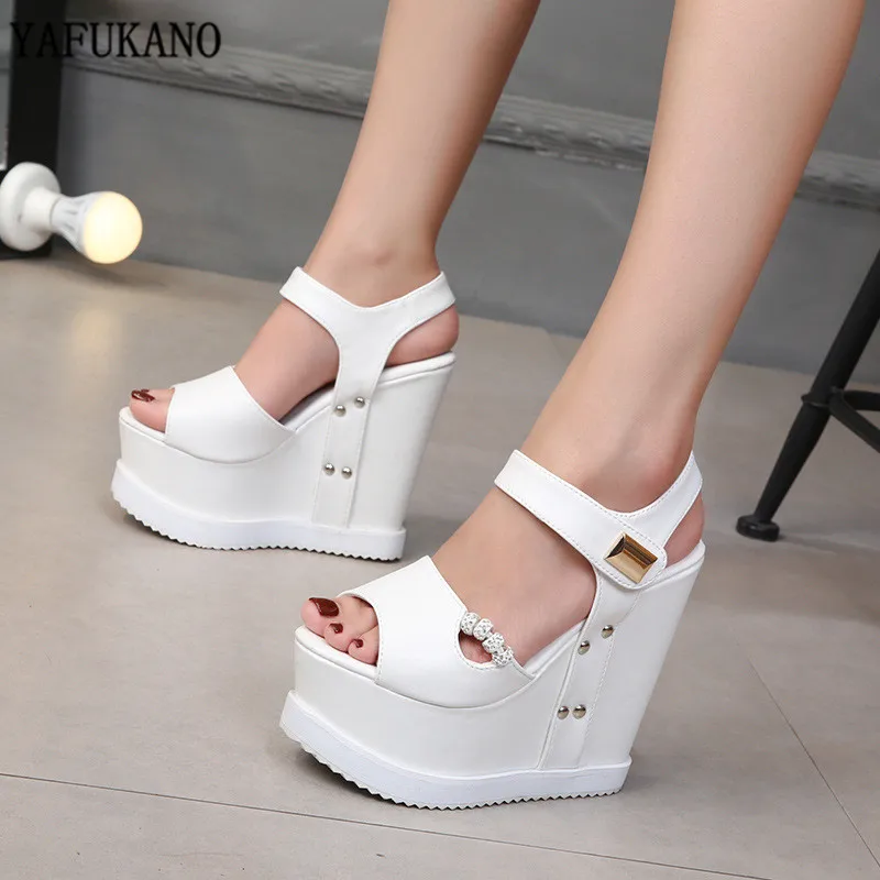 

2020 Summer Platform High-Heeled Sandals Within Increase Womens Sandals Thick Bottom Wedges Sandals 14cm High Heels Female Pumps